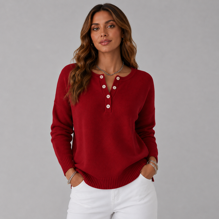 Maya | Button-Neck Wool Knit Sweater