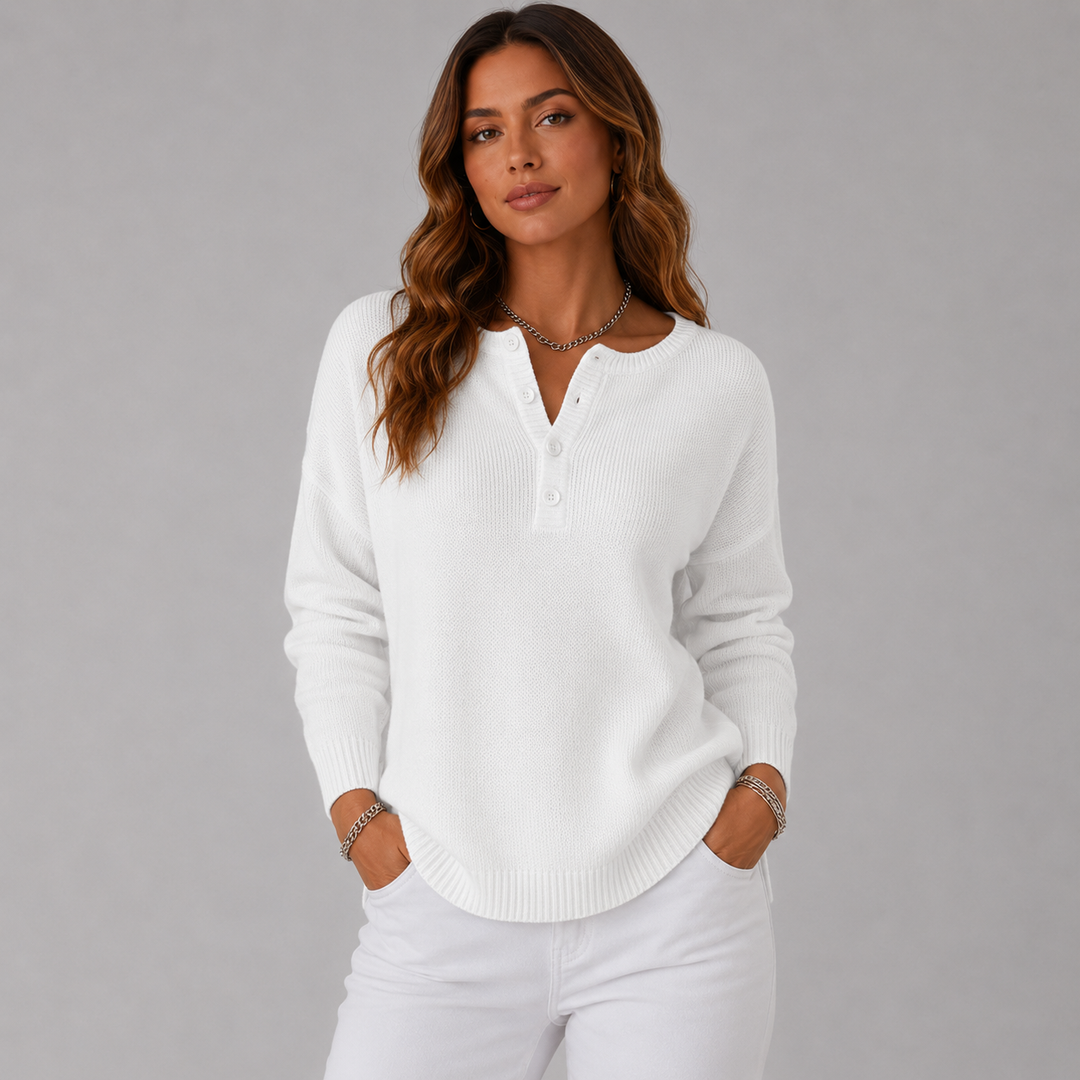 Maya | Button-Neck Wool Knit Sweater