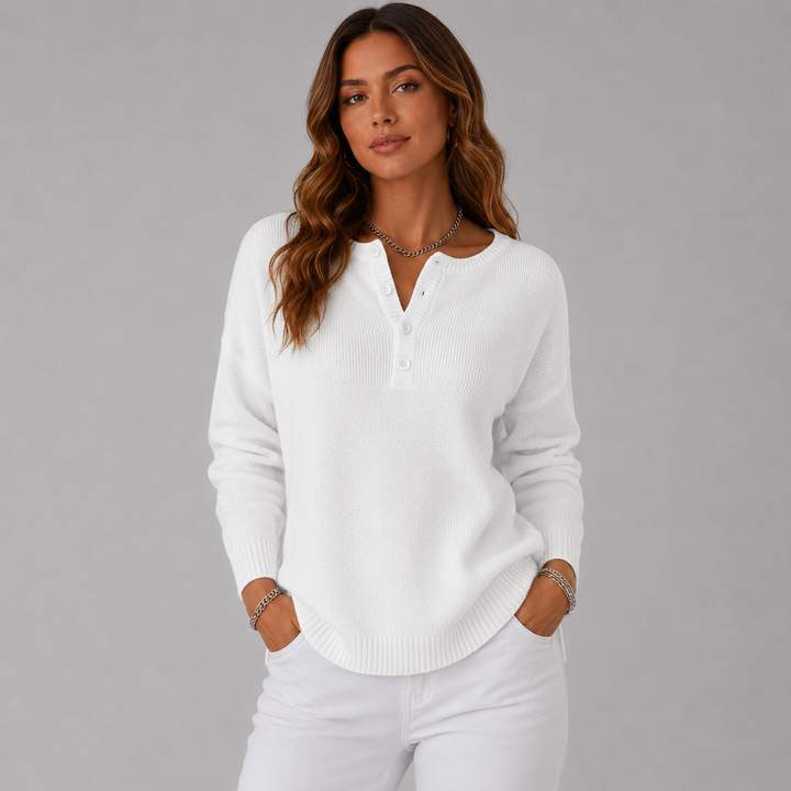 Maya | Button-Neck Wool Knit Sweater
