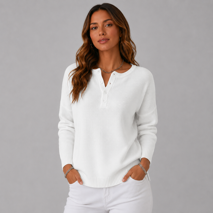 Maya | Button-Neck Wool Knit Sweater