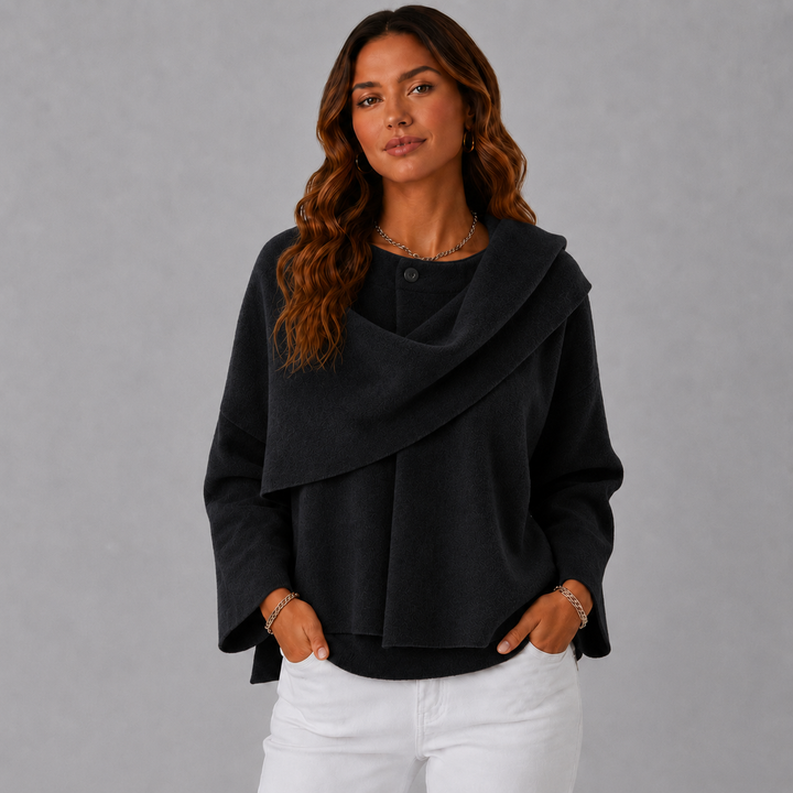 Serena | Elegant Scarf-Collar Knit Wool Jacket