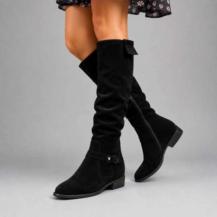 Elena | Suede Knee-High Side-Zip Boots