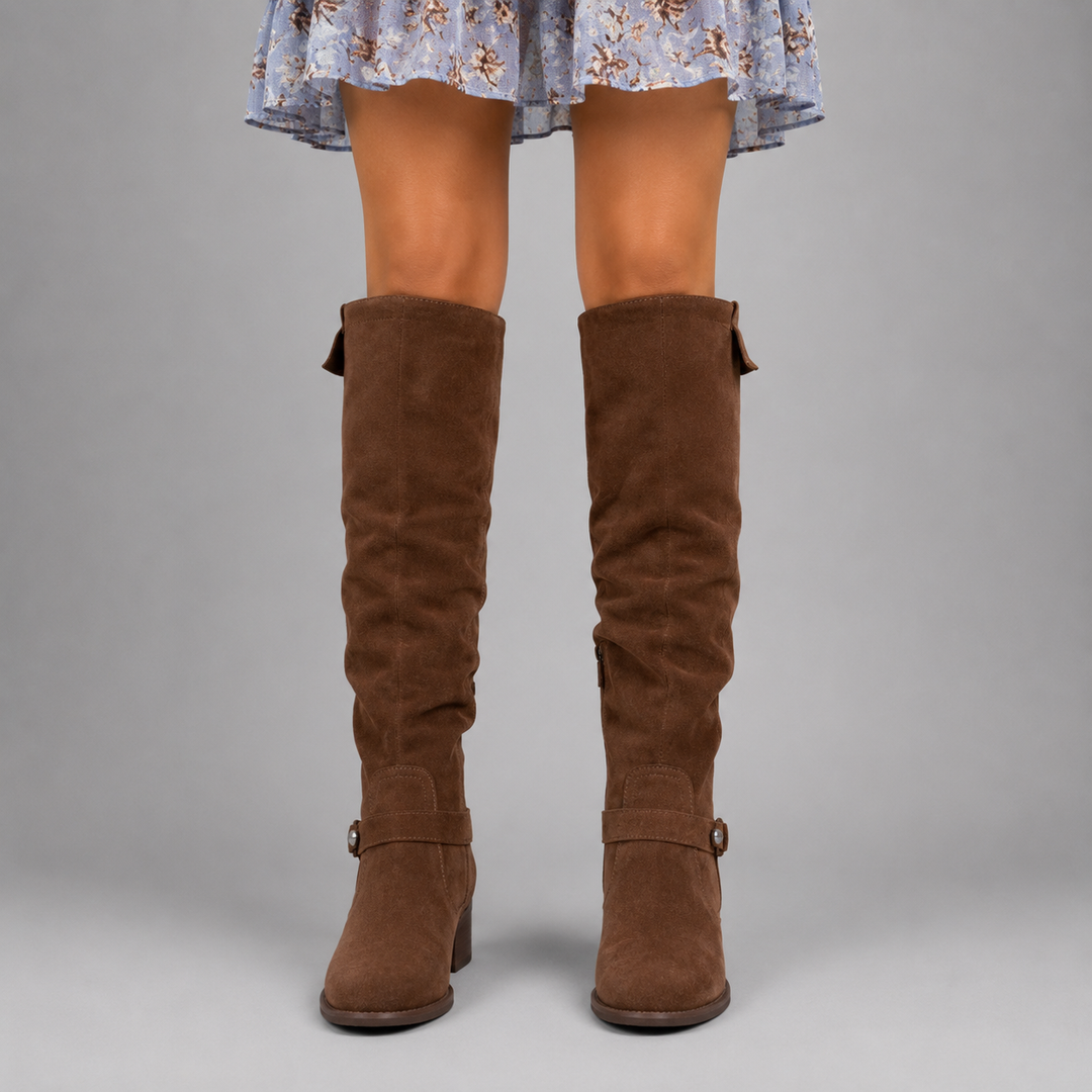 Elena | Suede Knee-High Side-Zip Boots