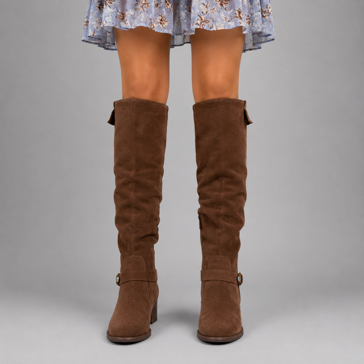 Elena | Suede Knee-High Side-Zip Boots