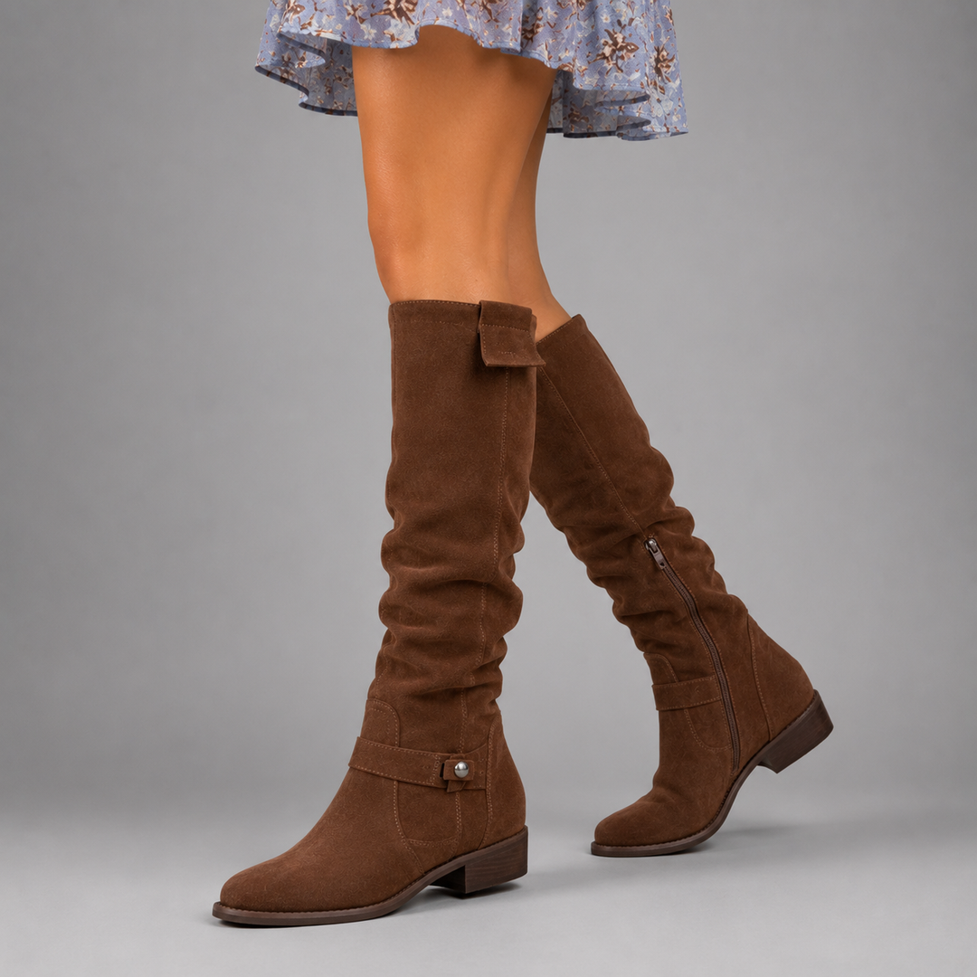 Elena | Suede Knee-High Side-Zip Boots