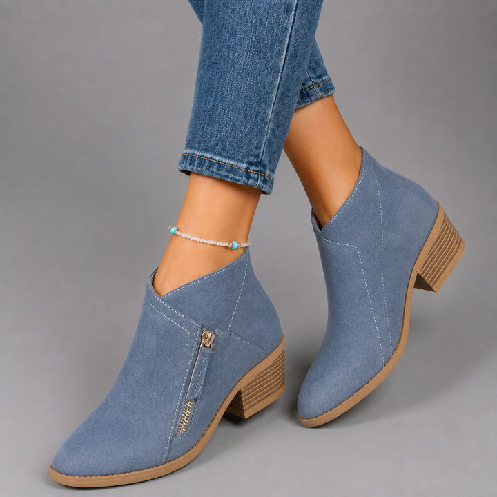 Sophie | Suede Low-Heel Side-Zip Chelsea Boots