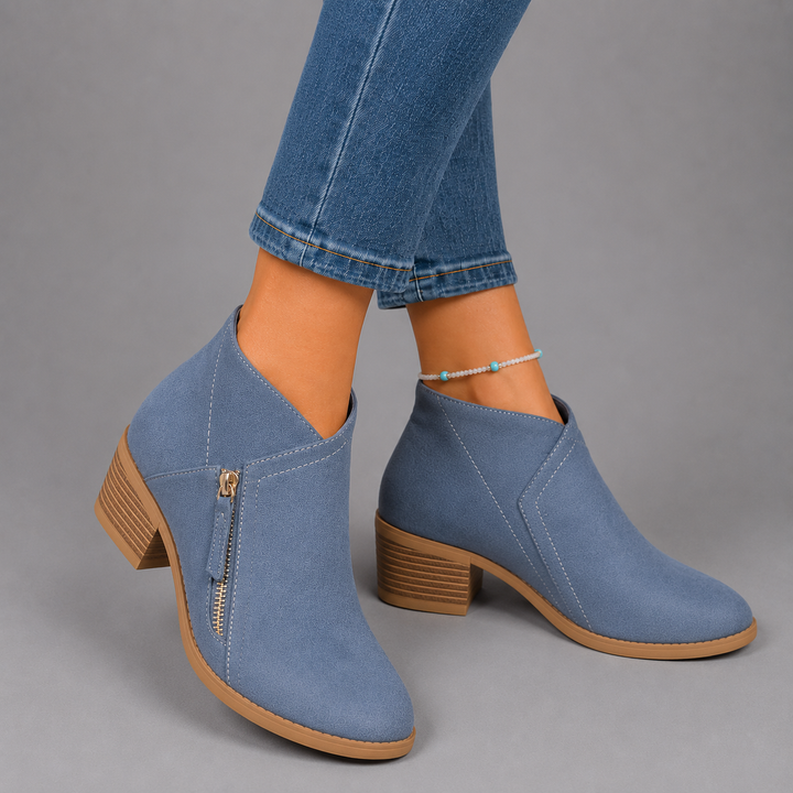 Sophie | Suede Low-Heel Side-Zip Chelsea Boots