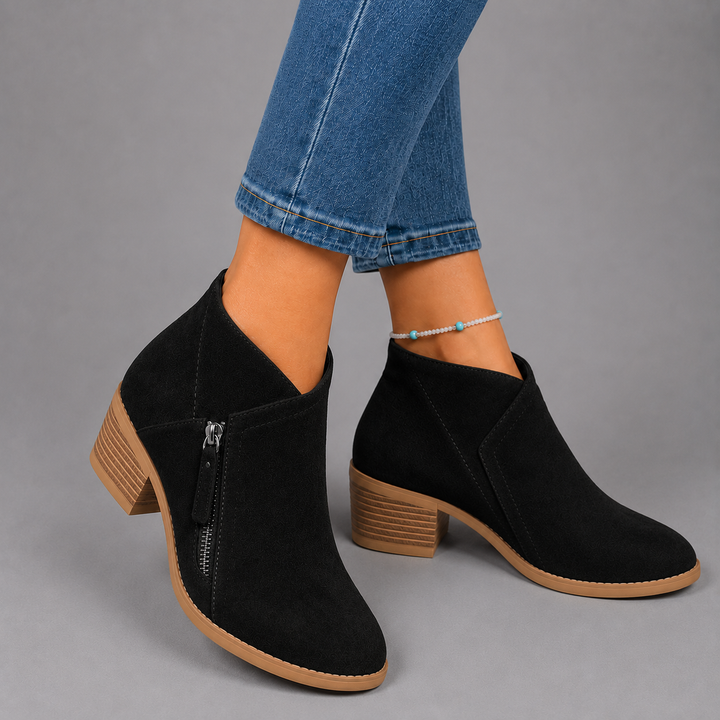 Sophie | Suede Low-Heel Side-Zip Chelsea Boots