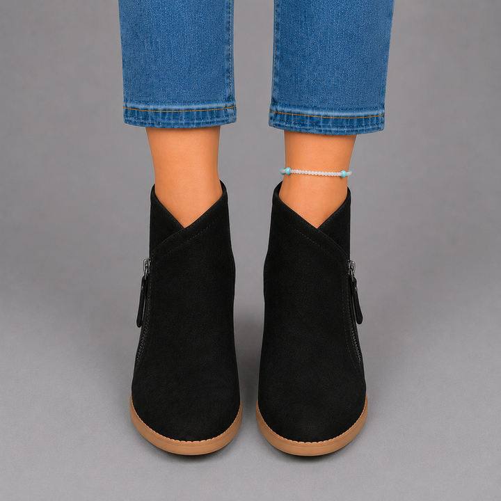 Sophie | Suede Low-Heel Side-Zip Chelsea Boots