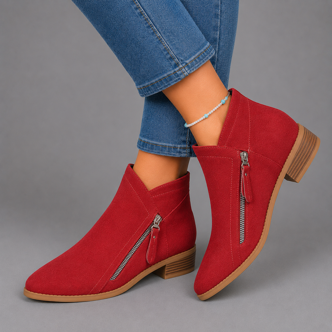 Sophie | Suede Low-Heel Side-Zip Chelsea Boots