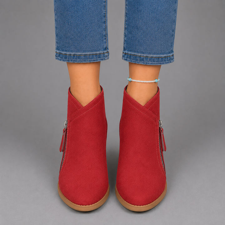 Sophie | Suede Low-Heel Side-Zip Chelsea Boots