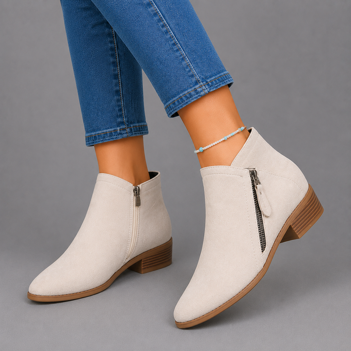 Sophie | Suede Low-Heel Side-Zip Chelsea Boots