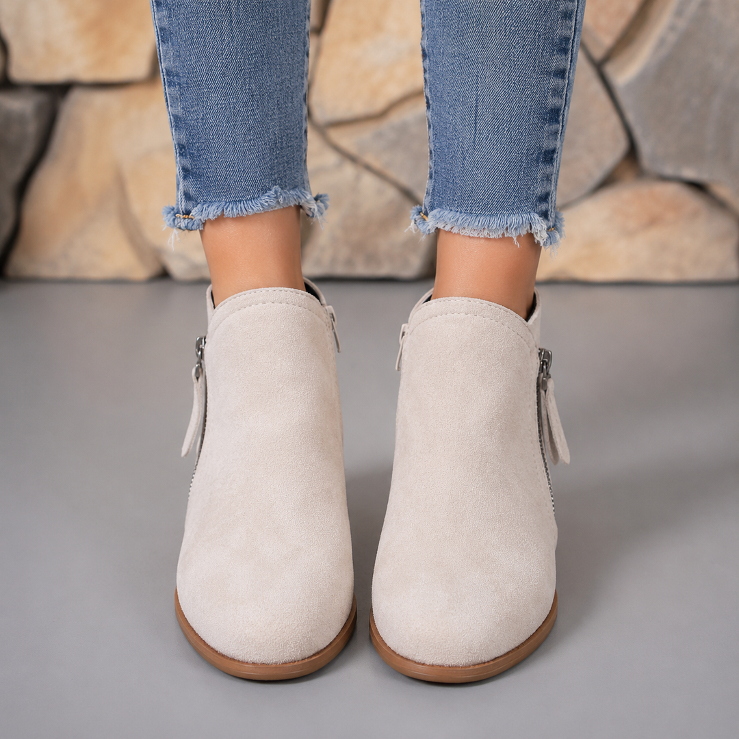 Sophie | Suede Low-Heel Side-Zip Chelsea Boots