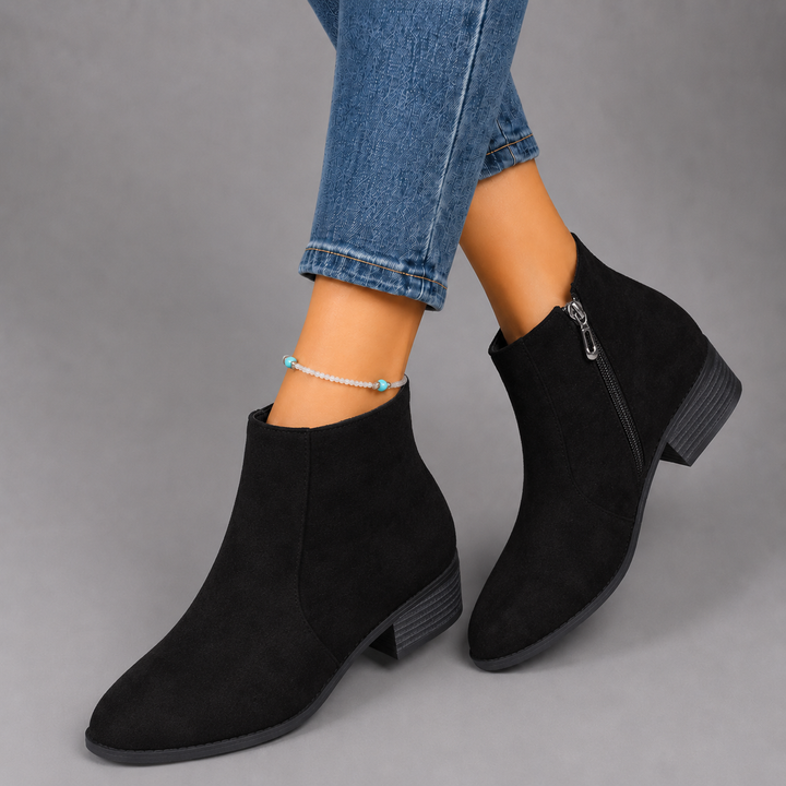Sara | Suede Block Heel Ankle Boots
