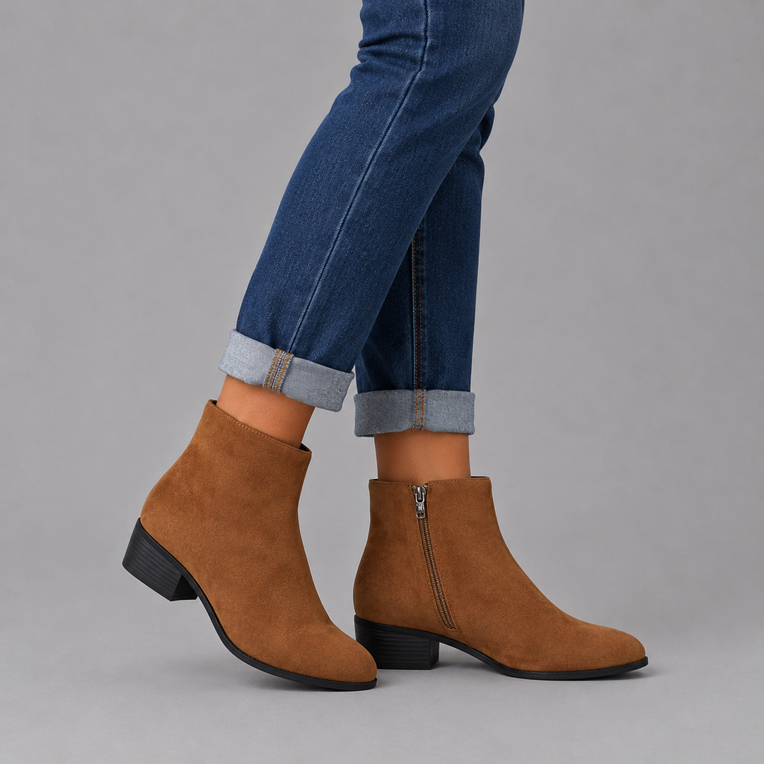 Sara | Suede Block Heel Ankle Boots