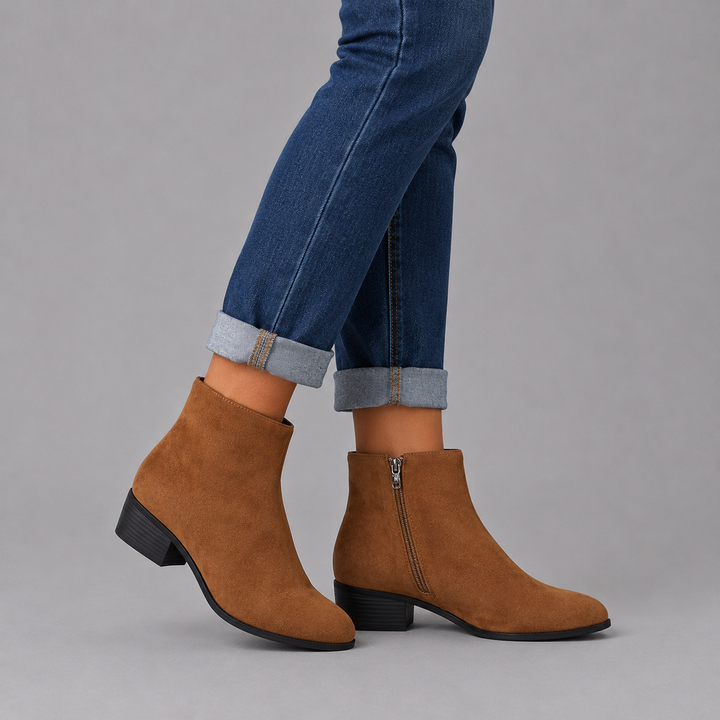 Sara | Suede Block Heel Ankle Boots
