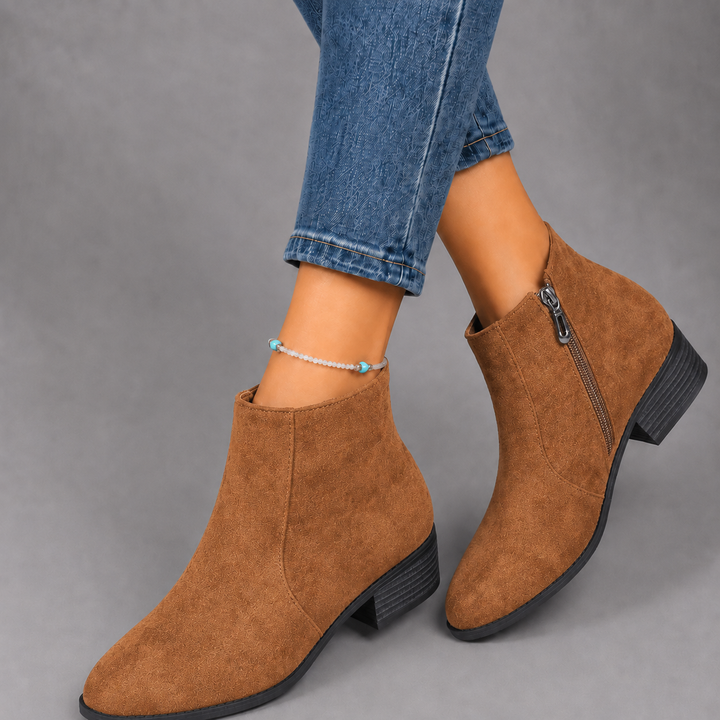 Sara | Suede Block Heel Ankle Boots