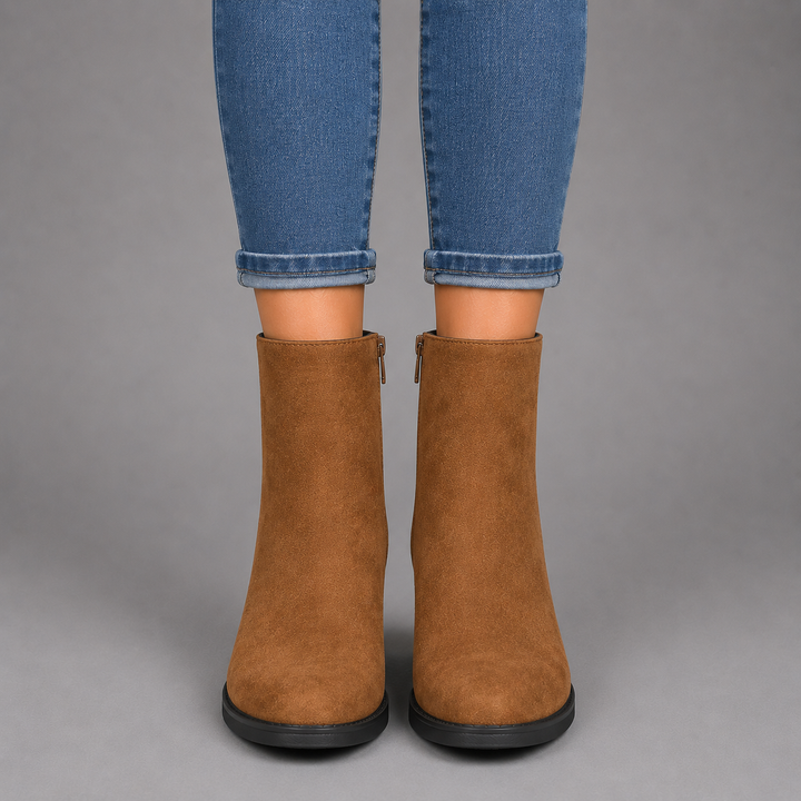 Sara | Suede Block Heel Ankle Boots