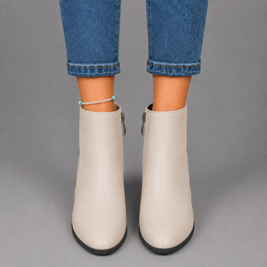 Amelia | Metallic Heel Ankle Leather Boots