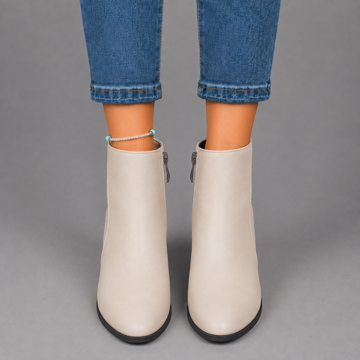 Amelia | Metallic Heel Ankle Leather Boots