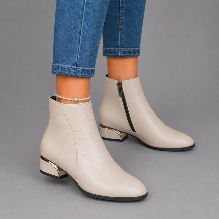 Amelia | Metallic Heel Ankle Leather Boots