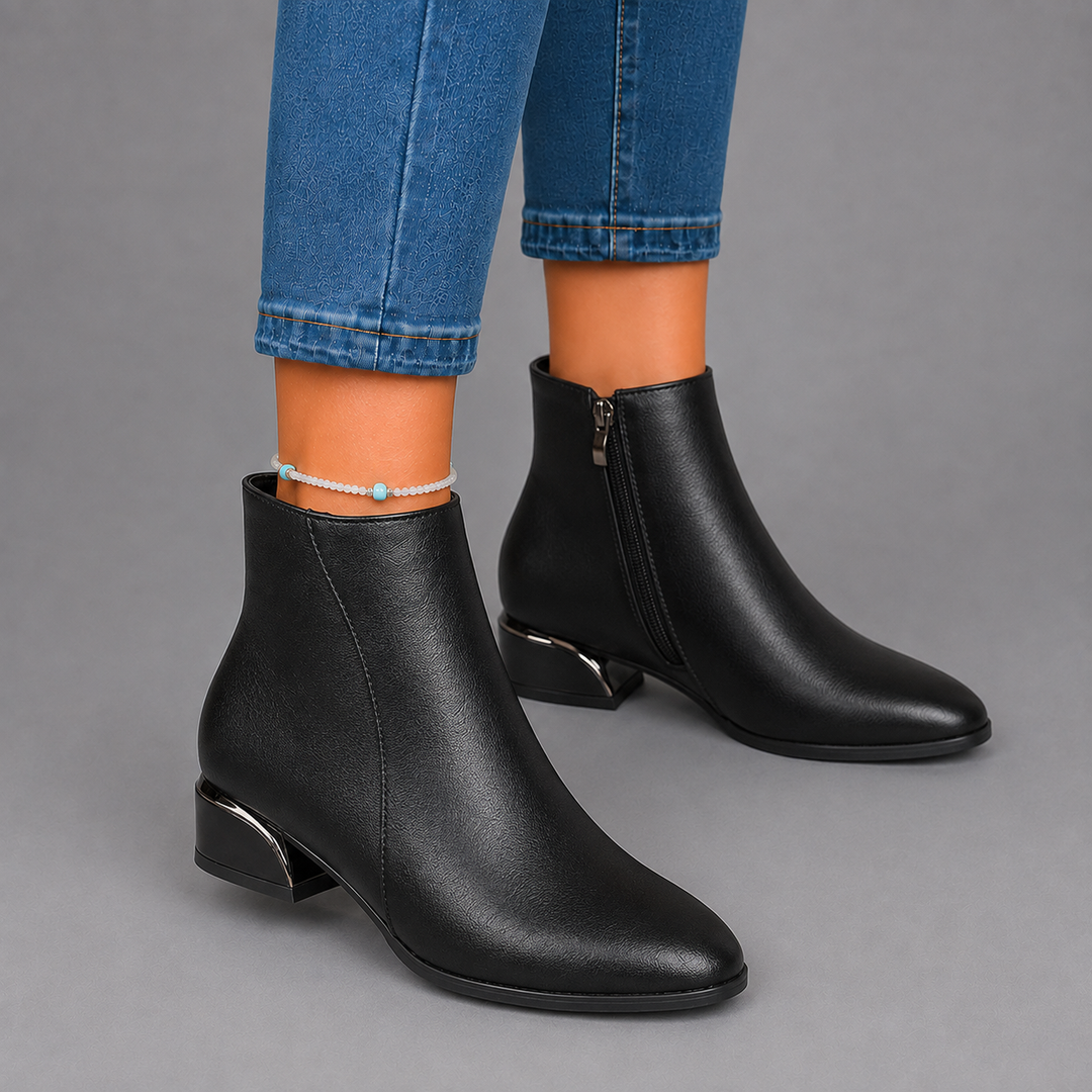 Amelia | Metallic Heel Ankle Leather Boots