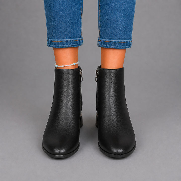 Amelia | Metallic Heel Ankle Leather Boots