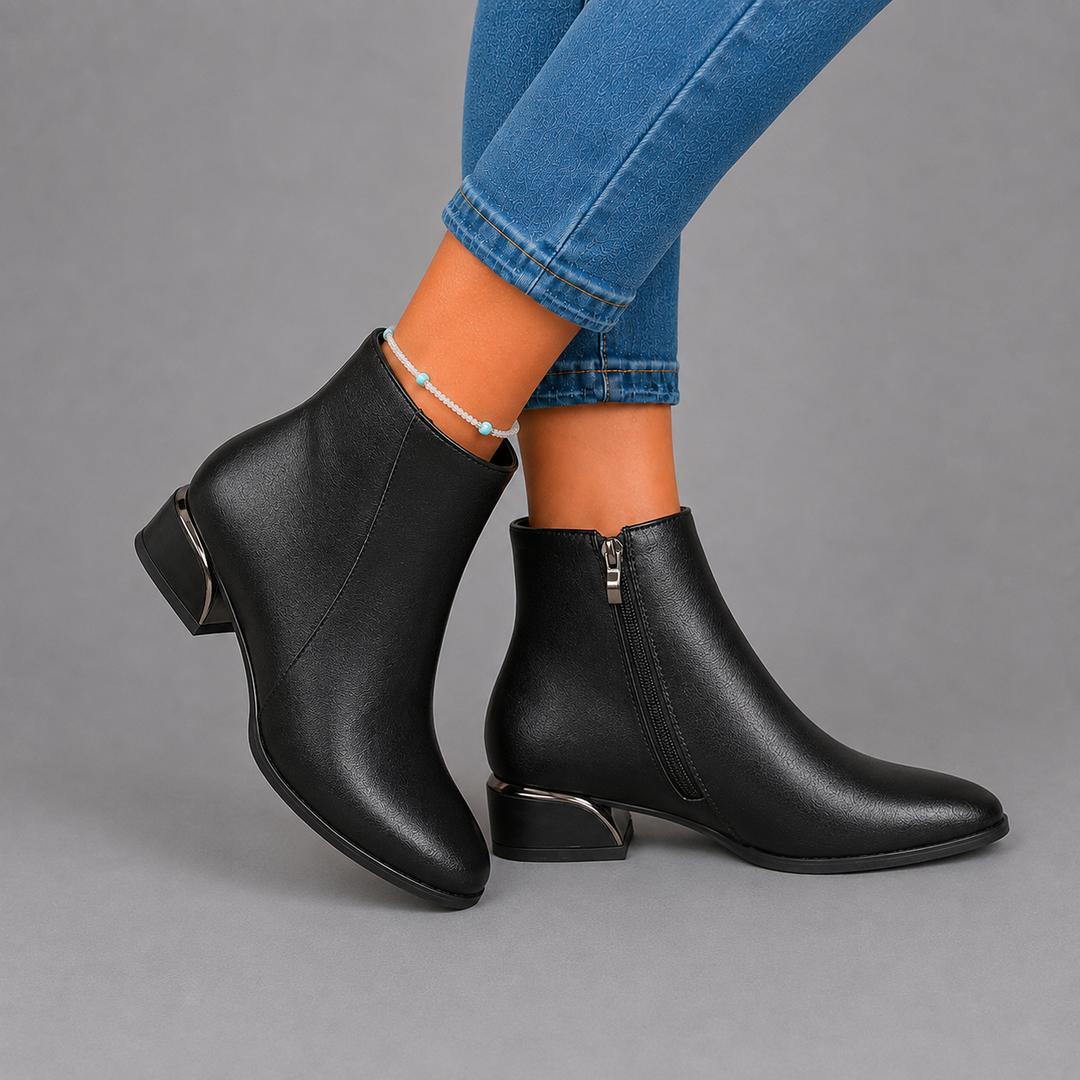 Amelia | Metallic Heel Ankle Leather Boots