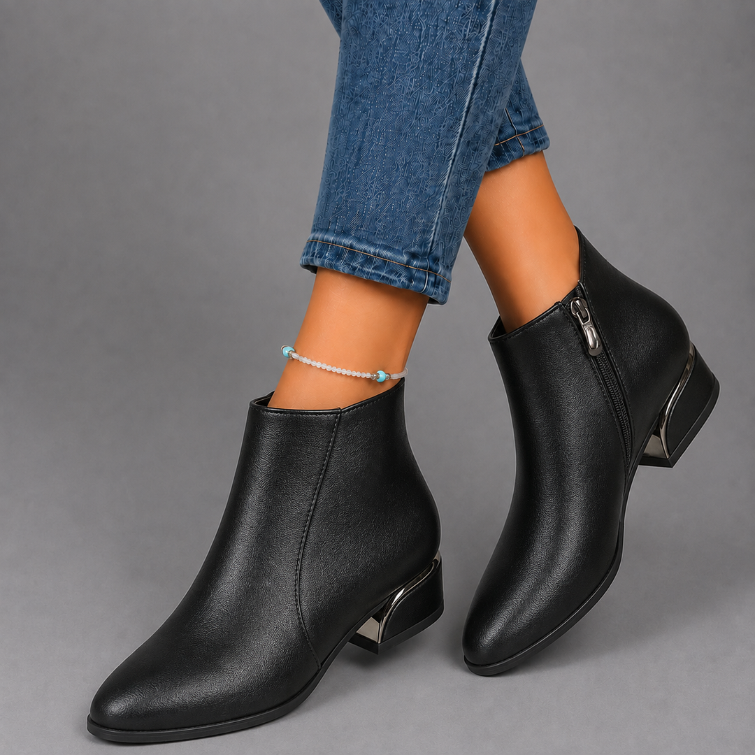 Amelia | Metallic Heel Ankle Leather Boots