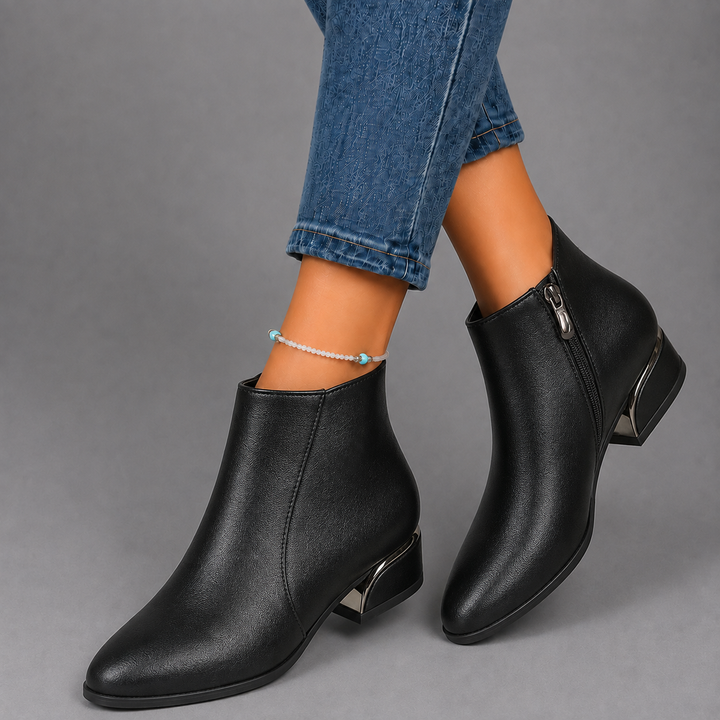 Amelia | Metallic Heel Ankle Leather Boots