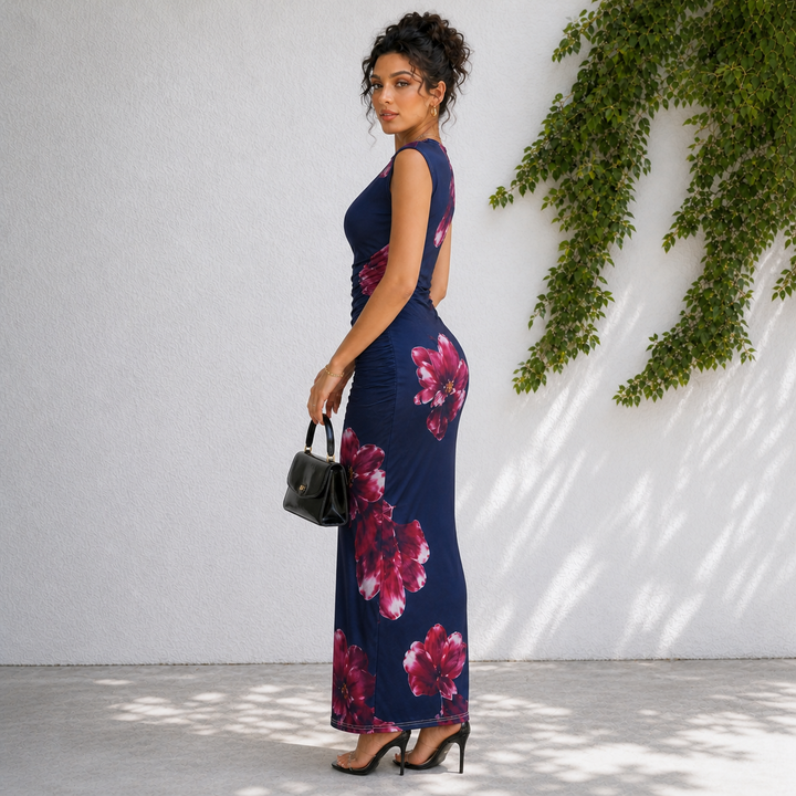 Shani | Floral Sleeveless Waist Maxi Dress