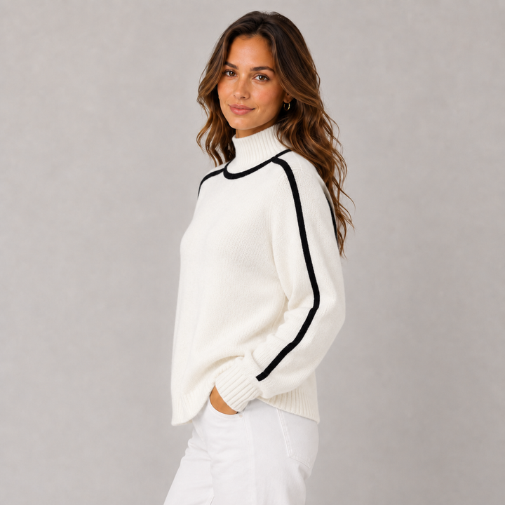 Elena | Contrast-Trim Turtleneck Wool Sweater