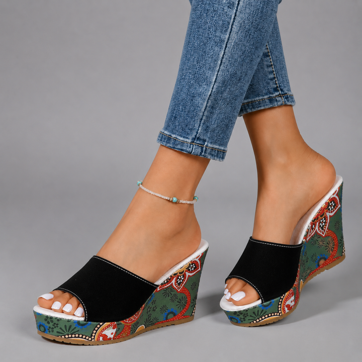Fara | Boho Floral Wedge Slide