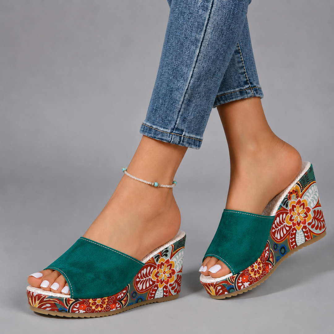 Fara | Boho Floral Wedge Slide