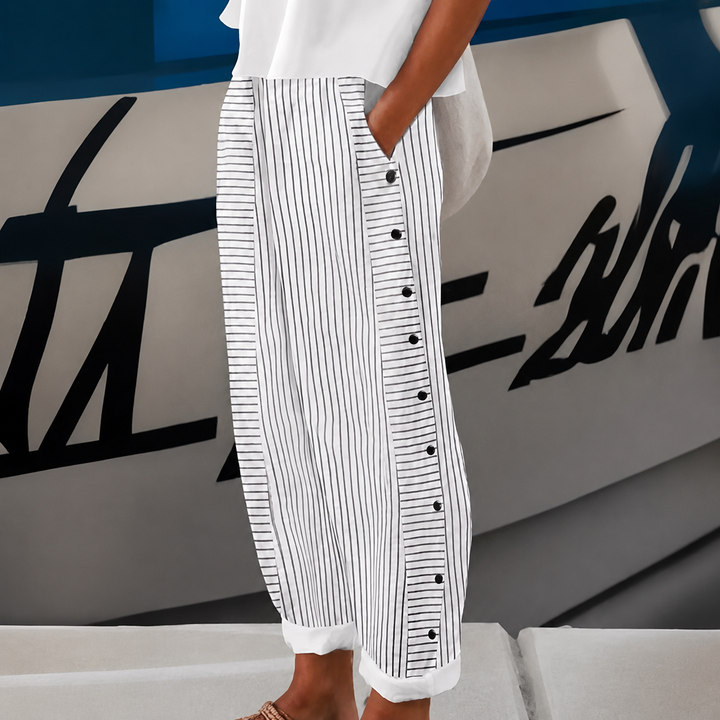 Lina | Striped Button-Accent Pants