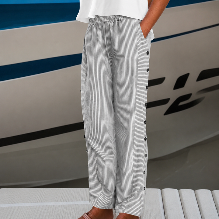 Lina | Striped Button-Accent Pants
