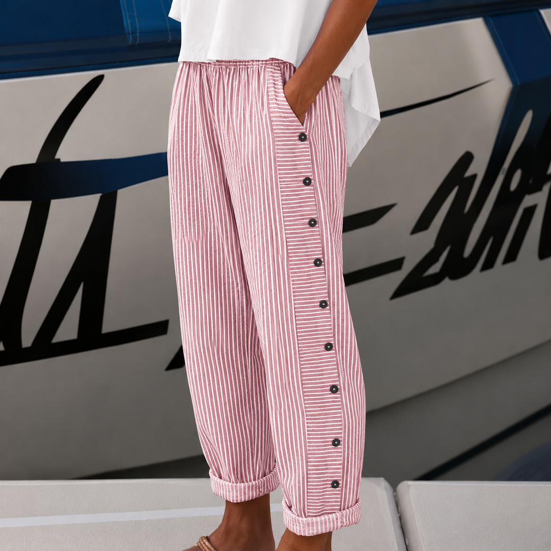 Lina | Striped Button-Accent Pants