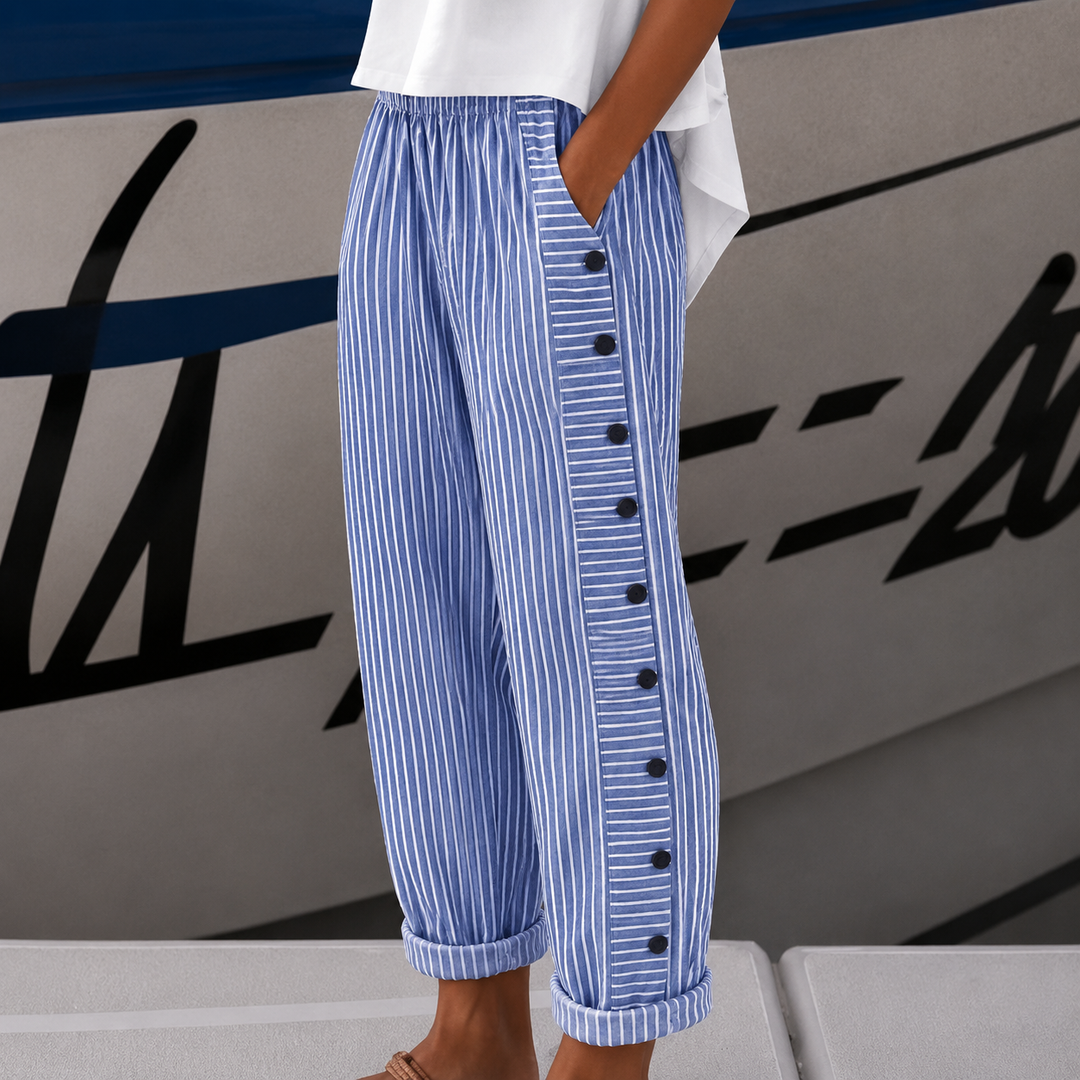 Lina | Striped Button-Accent Pants