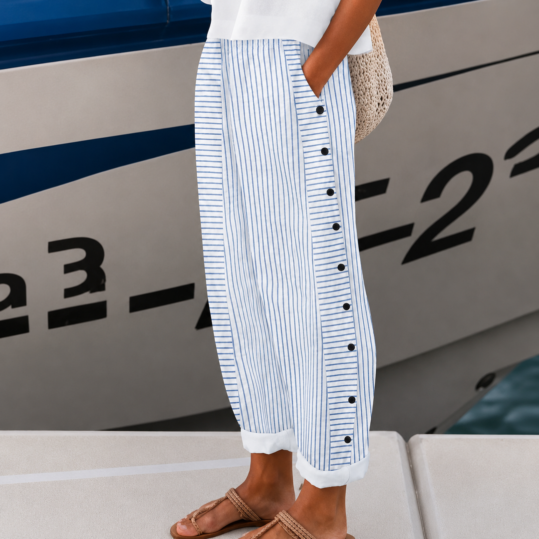 Lina | Striped Button-Accent Pants