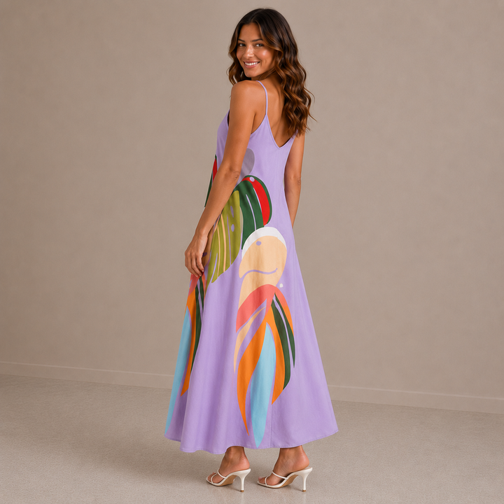 Vicky | Tropical Print V-Neck Sleeveless Maxi Dress