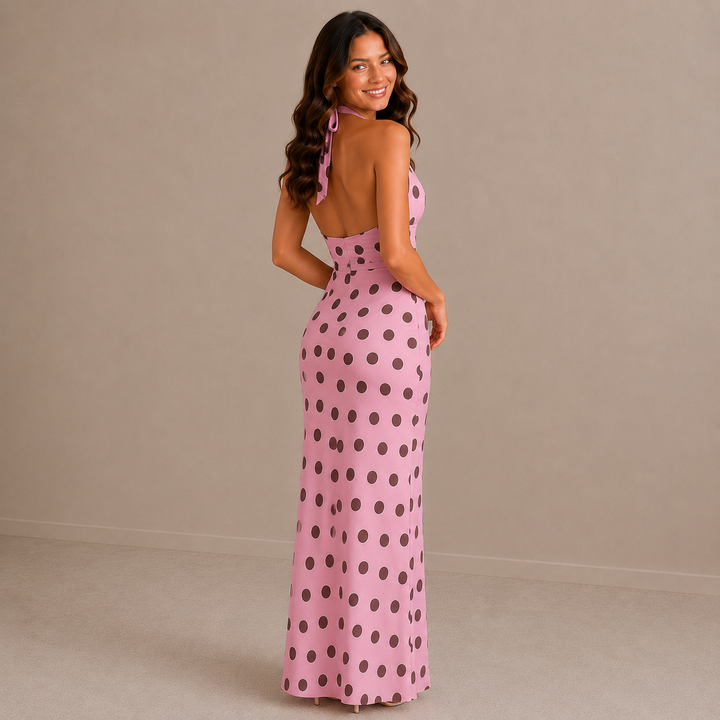 Maya | Backless V-Neck Polka Dot Midi Dress