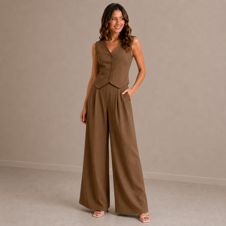 Sienna | Pinstripe Vest &amp; Wide-Leg Pants Set