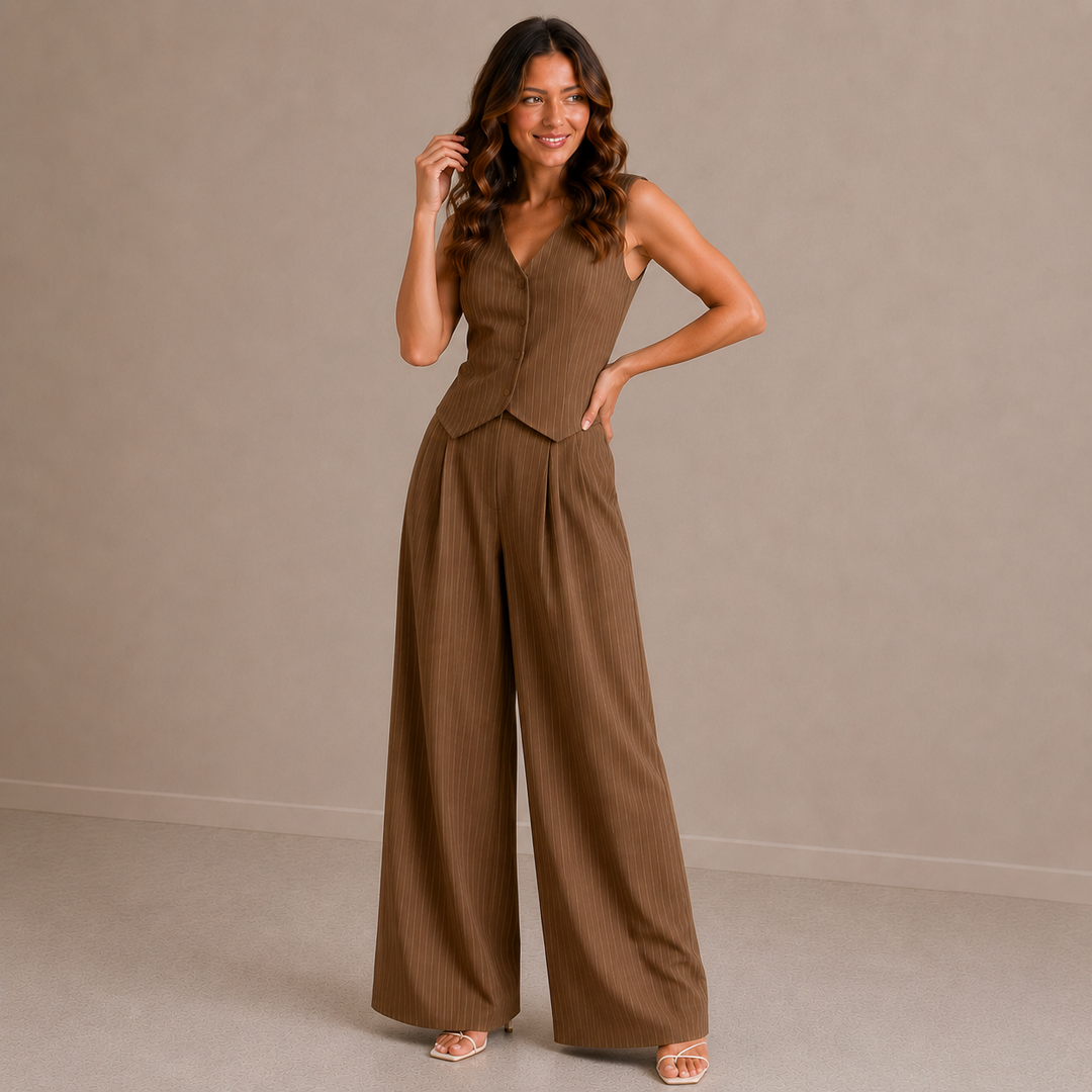 Sienna | Pinstripe Vest &amp; Wide-Leg Pants Set