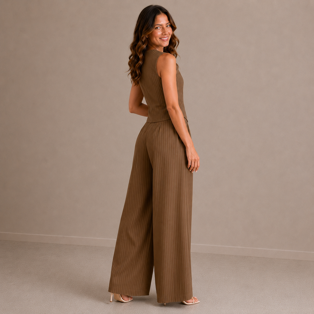 Sienna | Pinstripe Vest &amp; Wide-Leg Pants Set