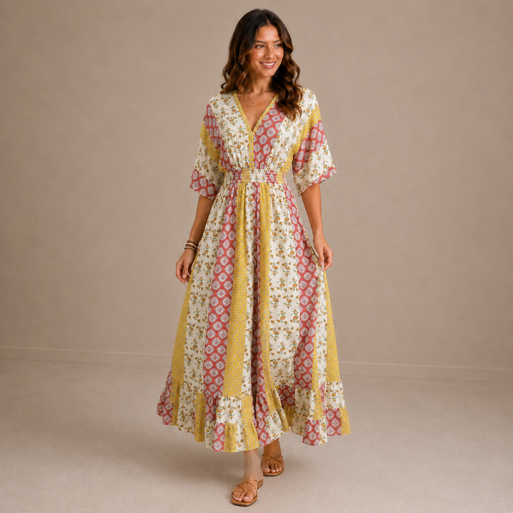 Amelia | Vintage Floral V-Neck Maxi Dress