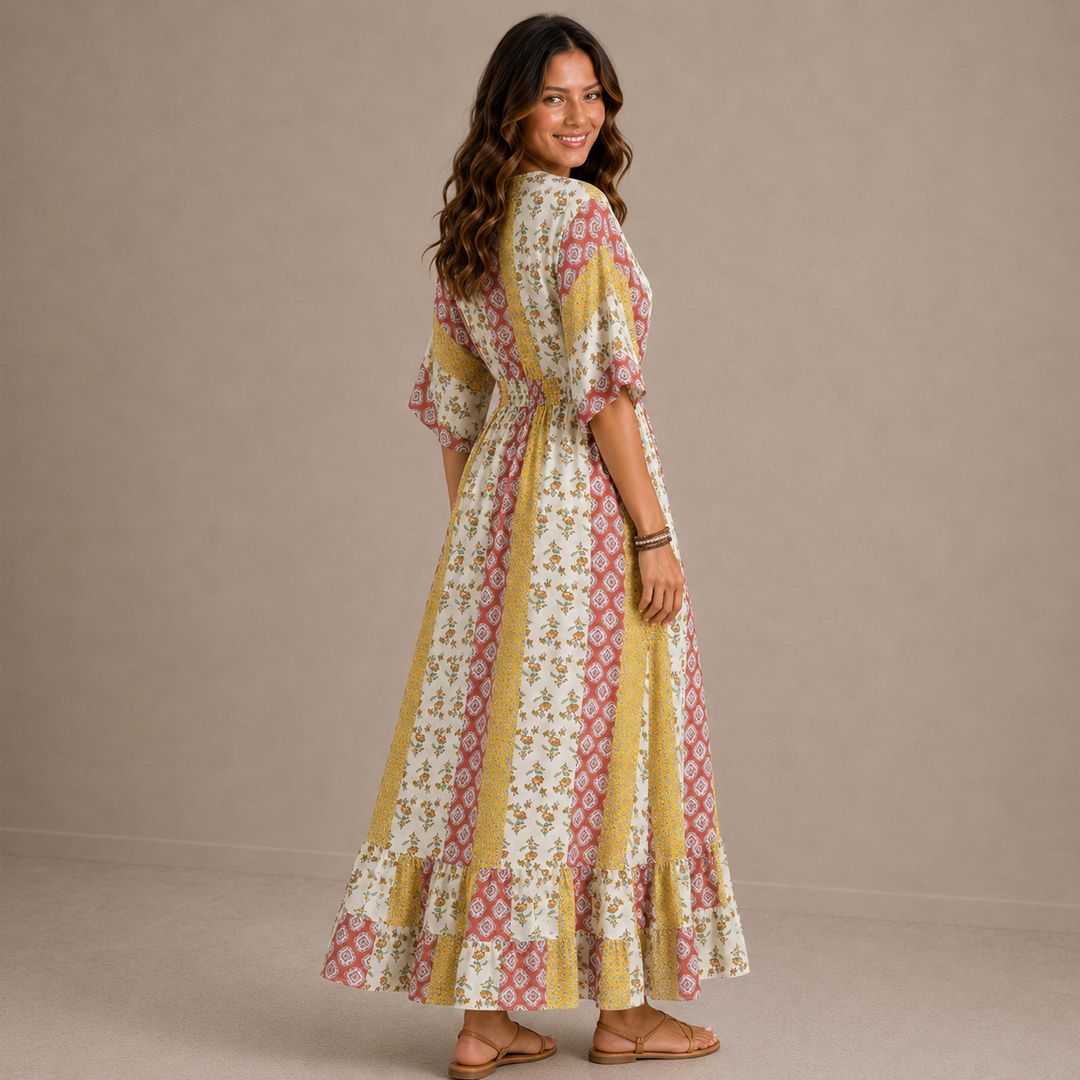 Amelia | Vintage Floral V-Neck Maxi Dress