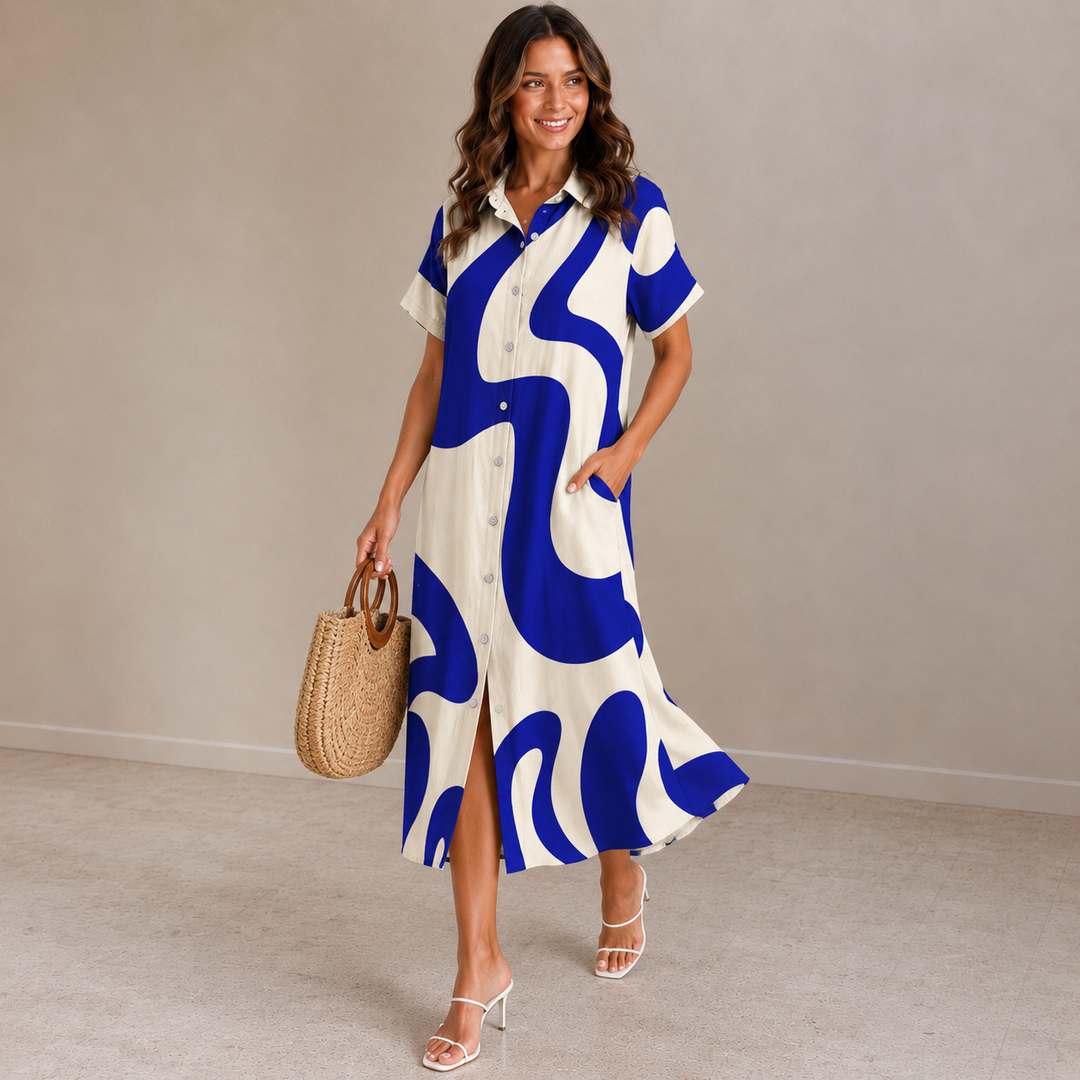 Lina | Abstract Button-Front Shirt Dress