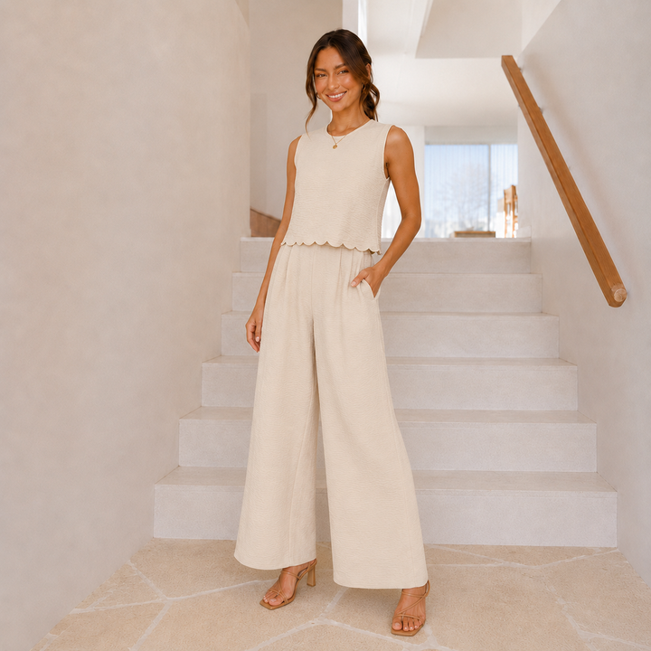 Nora | Women's Sleeveless Wide Leg Two Piece Set
