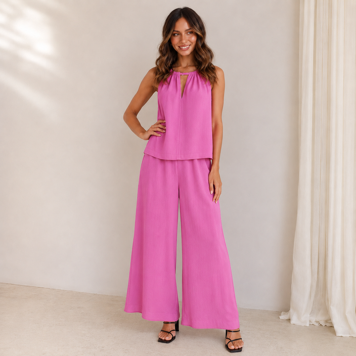 Elena | Sleeveless Wide Leg Two Piece Set