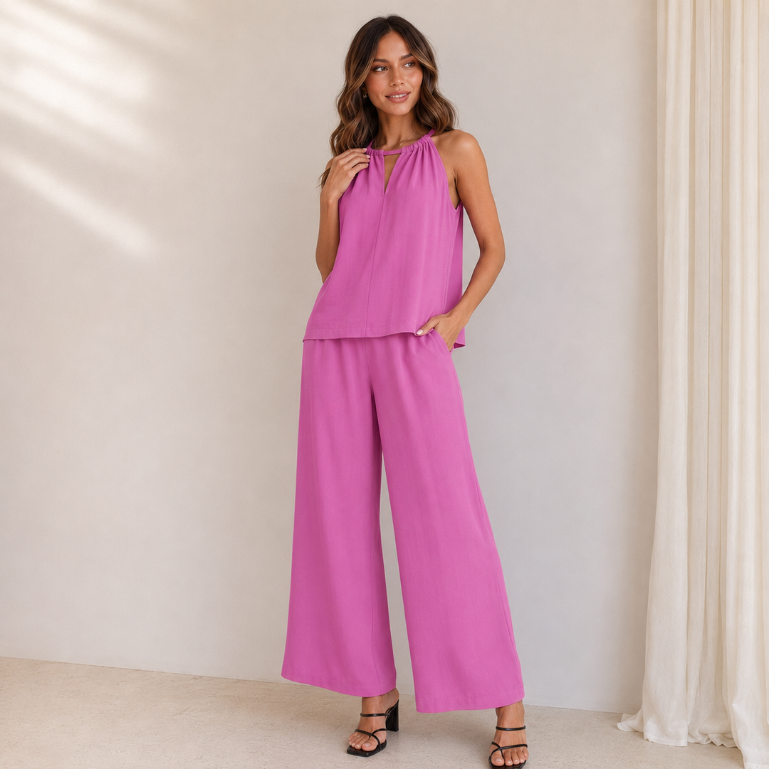 Elena | Sleeveless Wide Leg Two Piece Set